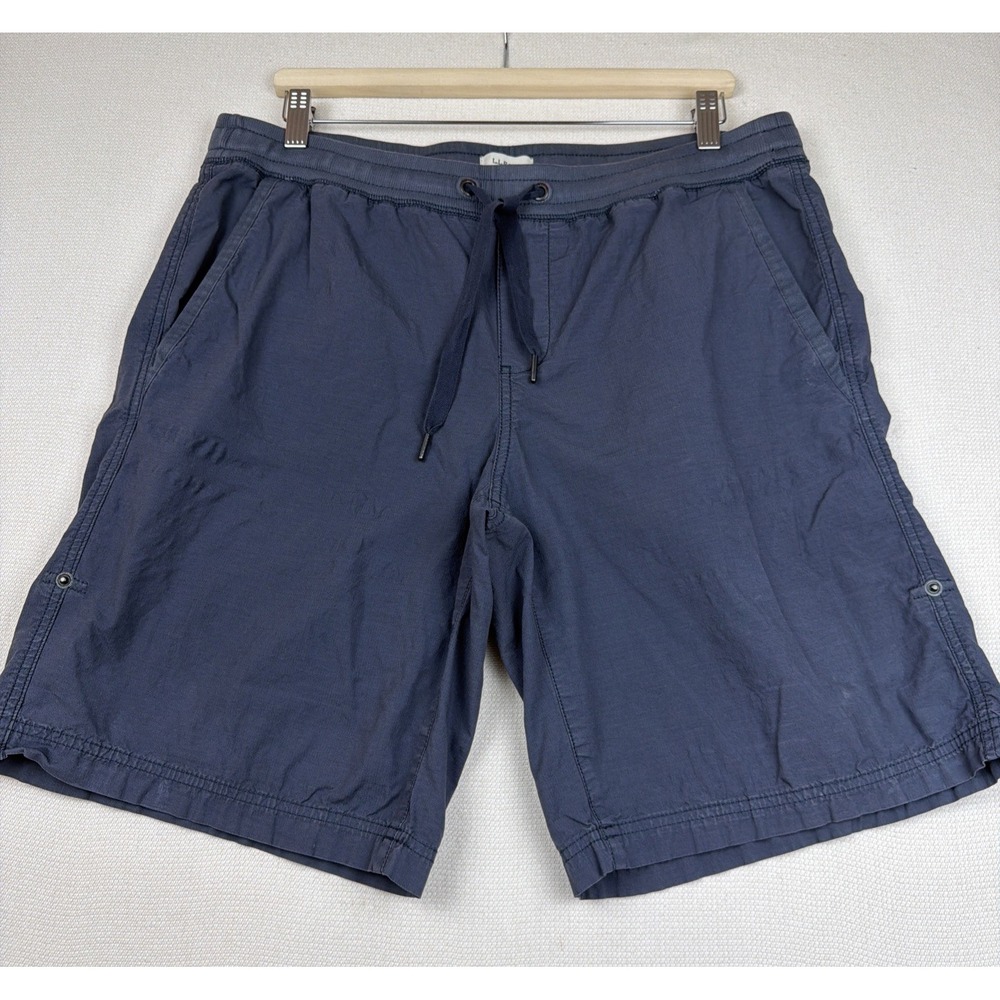 L.L. Bean Roll Tab Hiking Shorts Womens Size L Blue Outdoor Elastic Waist & Tie